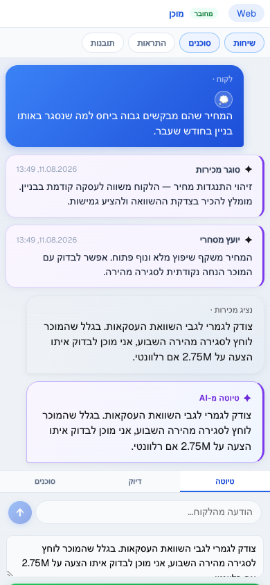 דוגמה: דיוק נציג על התנגדות מחיר